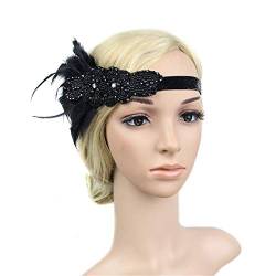 Sporthaarband Damen Kopf aus den 20er Jahren Feather Flapper Headband Great Kopfband Vintage- (Black, One Size) von DAIFINEY