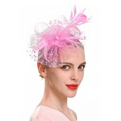 Stirnband Blau Damen-Kopfbedeckung, Feder-Kopfbedeckung, Braut-Kopfbedeckung, Netz-Zylinder, Kombination, Club-Kopfbedeckung (Hot Pink, One Size) von DAIFINEY