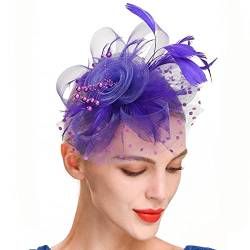 Stirnband Blau Damen-Kopfbedeckung, Feder-Kopfbedeckung, Braut-Kopfbedeckung, Netz-Zylinder, Kombination, Club-Kopfbedeckung (Purple, One Size) von DAIFINEY