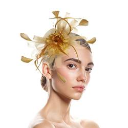 Stirnband Schmal Hüte für Damen Fascinators Damen Blumenhut für Tea Party Cocktail Hochzeit Kirche (Gold, One Size) von DAIFINEY