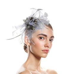 Stirnband Schmal Hüte für Damen Fascinators Damen Blumenhut für Tea Party Cocktail Hochzeit Kirche (Grey, One Size) von DAIFINEY