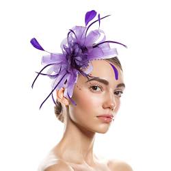 Stirnband Schmal Hüte für Damen Fascinators Damen Blumenhut für Tea Party Cocktail Hochzeit Kirche (Purple, One Size) von DAIFINEY