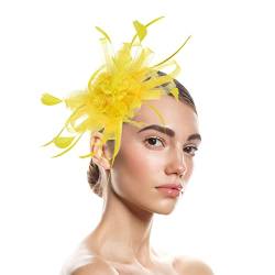 Stirnband Schmal Hüte für Damen Fascinators Damen Blumenhut für Tea Party Cocktail Hochzeit Kirche (Yellow, One Size) von DAIFINEY