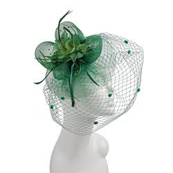 Tennis Kostüm Kopfbedeckung, Feder-Kopfbedeckung, Braut-Haar-Accessoires, imitierte Blumen-Mesh-Blütenblatt-Kopfbedeckung, Brauthut, Rennbahn-Festival-Kopfbedeckung (Green, One Size) von DAIFINEY
