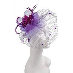 Tennis Kostüm Kopfbedeckung, Feder-Kopfbedeckung, Braut-Haar-Accessoires, imitierte Blumen-Mesh-Blütenblatt-Kopfbedeckung, Brauthut, Rennbahn-Festival-Kopfbedeckung (Purple, One Size) von DAIFINEY