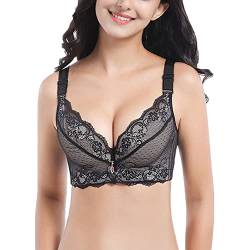 DAIHAN Damen Bügel-BH Übergröße Minimizer Blumenspitze Ungefütterter BH Push Up 3/4 Körbchen Unterwäsche Bügel BH,Schwarz2,110A von DAIHAN