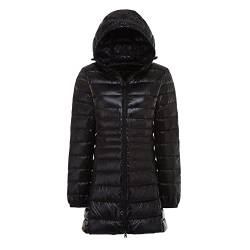 DAIHAN Damen Daunenjacke mit Kapuze Mittellanger Outwear-Mantel Daunenmantel Lang Warm Winterjacke Steppjacke Dickere Warm Übergangsjacke Winddicht Reißverschluss Wintermäntel,Schwarz,XXS von DAIHAN