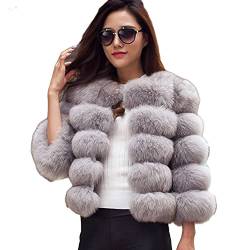 DAIHAN Damen Herbst Winter Bequem Kunstpelz Mantel Elegant Winter Pelzjacke Warm Faux Fur Kunstfell Jacke Kurz Mantel Coat Felljacke Pelzmantel Cardigan Parka Outwear,Grau,M von DAIHAN