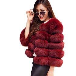 DAIHAN Damen Herbst Winter Bequem Kunstpelz Mantel Elegant Winter Pelzjacke Warm Faux Fur Kunstfell Jacke Kurz Mantel Coat Felljacke Pelzmantel Cardigan Parka Outwear,Weinrot,XL von DAIHAN