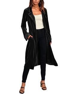 DAIHAN Frauen Samt Cardigan Mantel Herbst Winter Casual Outwear Einfarbig Oberbekleidung Festlich Übergangsjacke Langarm Mantel,Schwarz,XL von DAIHAN