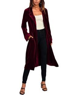 DAIHAN Frauen Samt Cardigan Mantel Herbst Winter Casual Outwear Einfarbig Oberbekleidung Festlich Übergangsjacke Langarm Mantel,Weinrot,L von DAIHAN