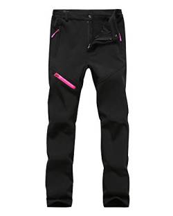 DAIHAN Herren/Damen Warm Softshellhose Skihose Fleece Gefüttert Wasserdicht Winterhose Winddicht Regenhose Funktionshose Trekkinghose Frauen Schwarz L von DAIHAN