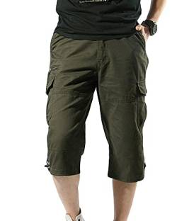 DAIHAN Herren Cargohose 3/4 Bermuda Cargo-Shorts elastischer Bund Outdoor Arbeits Jogging Shorts Lässig Tarnung Wandern Angeln Safari Radfahren Sport Kurze Hose ArmyGrün XS von DAIHAN