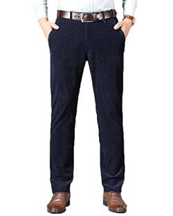 DAIHAN Herren Cordhose Regular Fit Chino Hose Bequeme Passform Businesshose Anzughose Stoffhose Büro Hosen,Blau,32 von DAIHAN