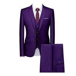 DAIHAN Herren Dreiteiliger Hochzeitsanzug für Zeremonien Elegantes Formales 3-teiliger Herren Anzüge Smoking-Anzug Sakko Jacke & Weste & Hose für Business-Dinner-Party Lila 3XL von DAIHAN