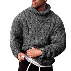 DAIHAN Herren Einfach Winter Warm Rollkragen Cable Stitch Jumper Twist Strickpullover Rollkragenpullover Sweatshirts Dunkelgrau XL von DAIHAN