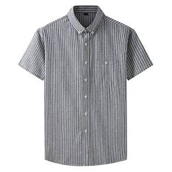 DAIHAN Herren-Hemd Langarm/Kurzarm Kent-Kragen Freizeithemd Streifen Hemden Sommerhemd Businesshemd Hochzeit/Bügelleicht/Slim-Fit/Anzug,Grau2,7XL von DAIHAN