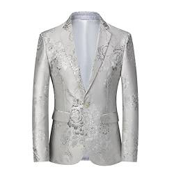 DAIHAN Herren Jacquard-Blazer mit Metallic-Stickerei Smoking Anzug Schlanke Passform EIN Knopf Blazer Mäntel Jacken für Hochzeit Bräutigam Prom Party Weiss L von DAIHAN