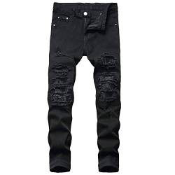 DAIHAN Herren Jeans Hose Basic Distressed Jeanshose Ripped Freizeithose Cargohose,Schwarz,31 von DAIHAN