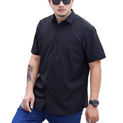 DAIHAN Herren Kurzarm Hemd Sommerhemd Freizeithemd mit Brusttasche Große Größe Klassisches Hemd Business Casual,Schwarz,5XL von DAIHAN