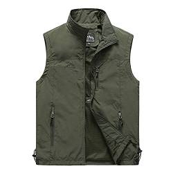 DAIHAN Herren Outdoor Fotografie Wandern Weste Camping Vest Weste Anglerweste Leichte Softshell-Weste Safari Weste Sommer Multifunktionsweste Atmungsaktiv Ärmellos Jacke,Armeegrün,4XL von DAIHAN