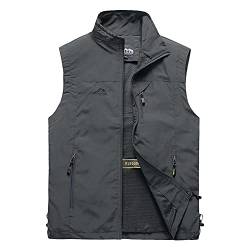 DAIHAN Herren Outdoor Fotografie Wandern Weste Camping Vest Weste Anglerweste Leichte Softshell-Weste Safari Weste Sommer Multifunktionsweste Atmungsaktiv Ärmellos Jacke,Dunkelgrau,6XL von DAIHAN