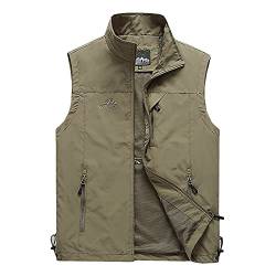 DAIHAN Herren Outdoor Fotografie Wandern Weste Camping Vest Weste Anglerweste Leichte Softshell-Weste Safari Weste Sommer Multifunktionsweste Atmungsaktiv Ärmellos Jacke,Khaki,5XL von DAIHAN