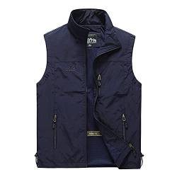 DAIHAN Herren Outdoor Fotografie Wandern Weste Camping Vest Weste Anglerweste Leichte Softshell-Weste Safari Weste Sommer Multifunktionsweste Atmungsaktiv Ärmellos Jacke,Marine,L von DAIHAN