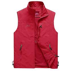 DAIHAN Herren Outdoor Fotografie Wandern Weste Camping Vest Weste Anglerweste Leichte Softshell-Weste Safari Weste Sommer Multifunktionsweste Atmungsaktiv Ärmellos Jacke,Rot,6XL von DAIHAN