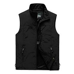 DAIHAN Herren Outdoor Fotografie Wandern Weste Camping Vest Weste Anglerweste Leichte Softshell-Weste Safari Weste Sommer Multifunktionsweste Atmungsaktiv Ärmellos Jacke,Schwarz,6XL von DAIHAN