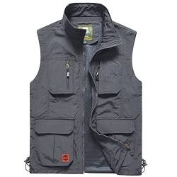 DAIHAN Herren Outdoor Weste Camping Vest Multi-Taschen Jacke Jagd Angeln Camping Wandern Funktionsweste Hundesport Vest Fishing Gilet Softshell Weste Sport Weste Fotograf Weste,Grau,4XL von DAIHAN