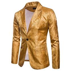 DAIHAN Herren Paisley Jacquard Sakkos Blazer Slim Fit Gold Pailletten Anzugjacke Party Smoking Performance Kostüm Mantel Gelb L von DAIHAN