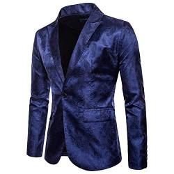 DAIHAN Herren Paisley Jacquard Sakkos Blazer Slim Fit Gold Pailletten Anzugjacke Party Smoking Performance Kostüm Mantel Marine XXL von DAIHAN