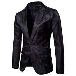 DAIHAN Herren Paisley Jacquard Sakkos Blazer Slim Fit Gold Pailletten Anzugjacke Party Smoking Performance Kostüm Mantel Schwarz L von DAIHAN