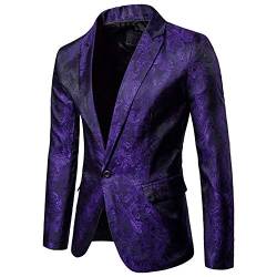 DAIHAN Herren Paisley Jacquard Sakkos Blazer Slim Fit Gold Pailletten Anzugjacke Party Smoking Performance Kostüm Mantel Violett XXL von DAIHAN