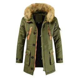 DAIHAN Herren Parka gepolstert Wintermantel Outdoor Jacke mit Abnehmbarer Kapuze aus Kunstpelz,Warm verdicken Gefüttert Lässiger Outwear-Mantel Wintermantel Armeegrün L von DAIHAN