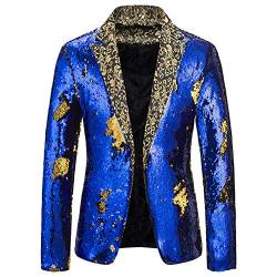 DAIHAN Herren Sakko Blazer Anzugjacke Freizeit Pailletten Glitter Smokingjacke Anzug Jacke Karneval Kostüm für Hochzeit Party Festlich Blau XL von DAIHAN