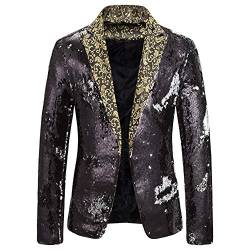 DAIHAN Herren Sakko Blazer Anzugjacke Freizeit Pailletten Glitter Smokingjacke Anzug Jacke Karneval Kostüm für Hochzeit Party Festlich Schwarz S von DAIHAN