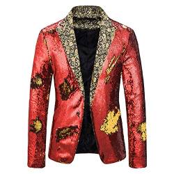 DAIHAN Herren Sakko Blazer Anzugjacke Freizeit Pailletten Glitter Smokingjacke Anzug Jacke Karneval Kostüm für Hochzeit Party Festlich rot S von DAIHAN