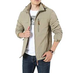 DAIHAN Herren Softshelljacke Übergangsjacke Funktionsjacke Winddicht Sportjacke Trekkingjacke mit Kapuze Atmungsaktiv Freizeit Trainingsjacke Outdoor Wanderjacke,Khaki,XL von DAIHAN