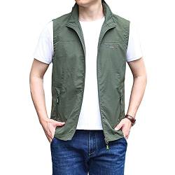 DAIHAN Herren Sommer Outdoor Weste Leicht Atmungsaktiv Anglerweste Ärmellos Jacke Leicht Safari Weste Multifunktionsweste Camping Vest Jagd Angeln Wandern Funktionsweste,Armeegrün,3XL von DAIHAN