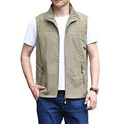 DAIHAN Herren Sommer Outdoor Weste Leicht Atmungsaktiv Anglerweste Ärmellos Jacke Leicht Safari Weste Multifunktionsweste Camping Vest Jagd Angeln Wandern Funktionsweste,Khaki,4XL von DAIHAN