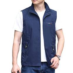 DAIHAN Herren Sommer Outdoor Weste Leicht Atmungsaktiv Anglerweste Ärmellos Jacke Leicht Safari Weste Multifunktionsweste Camping Vest Jagd Angeln Wandern Funktionsweste,Marine,4XL von DAIHAN