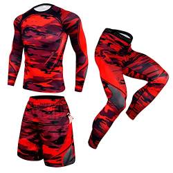 DAIHAN Herren Sportbekleidung 3 Stück Kompression Set Schnelltrocknend Fitness Trainingsanzüge Anzug Kompressionsshirt Funktionsshirt Sporthose Leggings Sport Shorts Sportbekleidung Set,STK171,L von DAIHAN