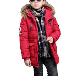 DAIHAN Jungen Jacke Mantel Warm Lang Parka Winterjacke Outwear Verdichte Wintermantel Oberbekleidung Rot 150CM von DAIHAN