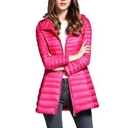 DAIHAN Leichte Daunenjacke Damen Lang Leichter Daunenmantel Steppjacke mit Kapuze Steppmantel Übergangsjacke Stepp Jacke Winterjacke Parka,Rose,XS von DAIHAN