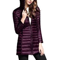 DAIHAN Leichte Daunenjacke Damen Lang Leichter Daunenmantel Steppjacke mit Kapuze Steppmantel Übergangsjacke Stepp Jacke Winterjacke Parka,Violett,M von DAIHAN