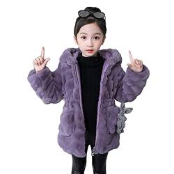 DAIHAN Mädchen Mantel Winterjacke Kunstpelz Jacke Fellmantel Warm Jacke mit Kapuze Warm Parka mit Samtverdickung Mittellange Übergangsjacke Verdickt Wintermantel,Violett,110 von DAIHAN