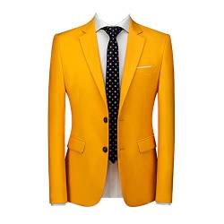 Herren Einfarbig Anzugjacke Klassisch EIN Knopf Solide Smoking Blazer-Mäntel Schmale Passform Schal Revers Jacken Dinner Singers Blazer Mantel Tops Gelb 4XL von DAIHAN