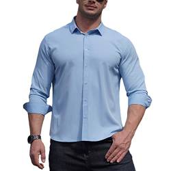 Herren Hemden Große Größe Formelle Freizeithemd Businesshemden Langarm mit Button-Down Hemdbluse für Alltag Mode Tops Oberteile,A-Blau2,7XL von DAIHAN